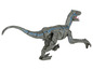 Hračka velociraptora Jurassic World v sivej a modrej farbe na kolieskach.