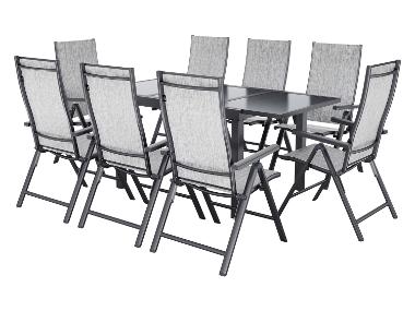 LIVARNO® Hliníkový rozťahovací záhradný stôl Houston/Toronto + Hliníkové skladacie kreslo Houston, 8 kusov