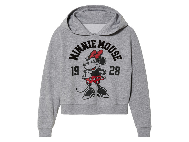 Sivá mikina s potlačou Minnie Mouse.