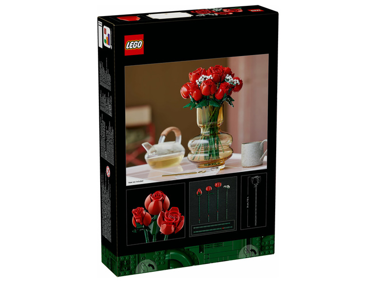 LEGO Botanická kolekcia s kyticou červených ruží vo váze.