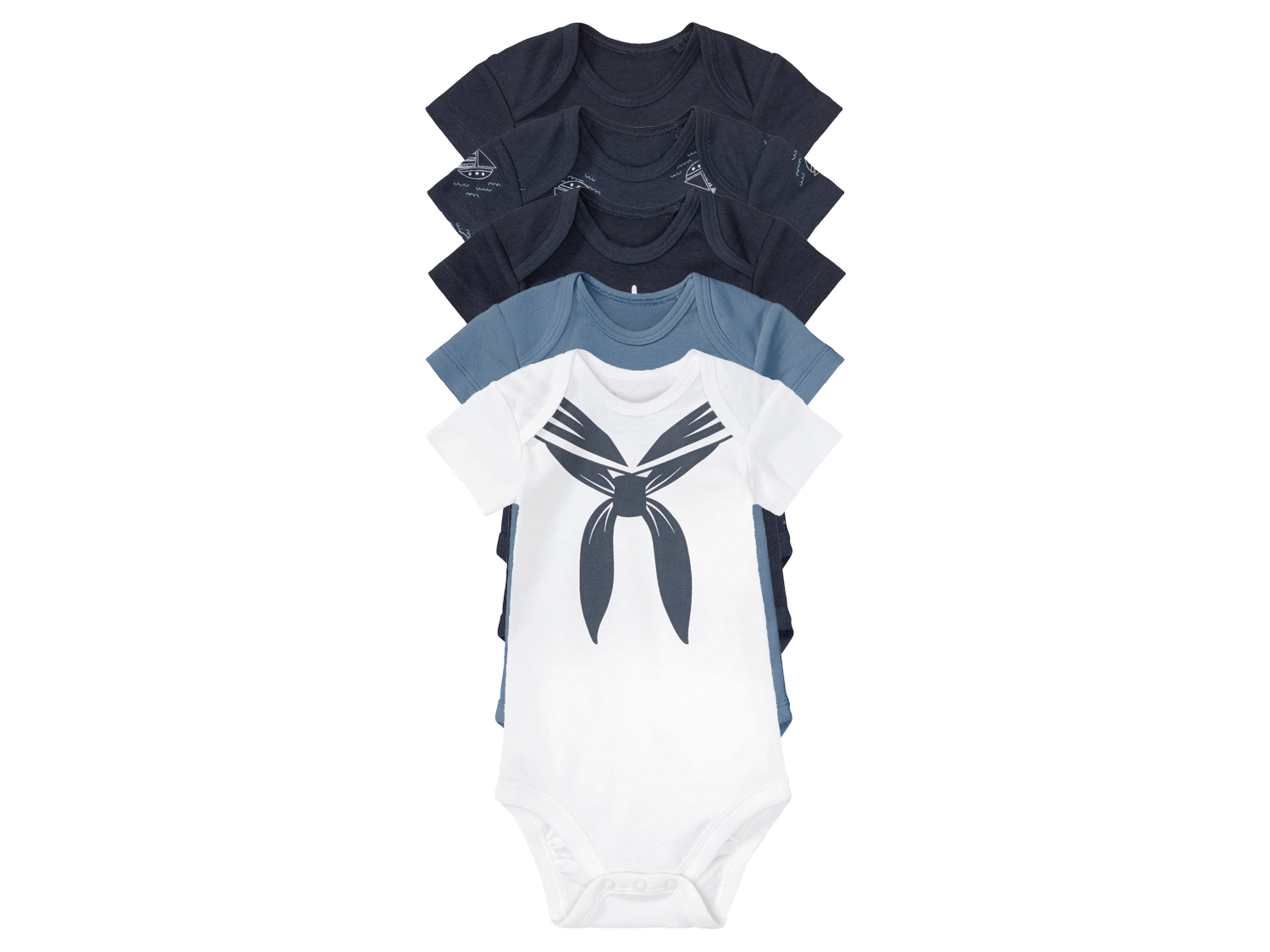 lupilu® Detské body, 5 kusov (62/68, námornícka modrá/modrá/biela)