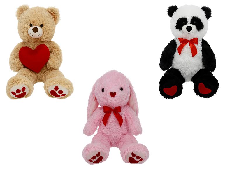 Plyšový medvedík, zajačik a panda s červenými srdiečkami