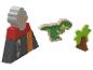 Drevená súprava hračiek dinosaura a sopky.