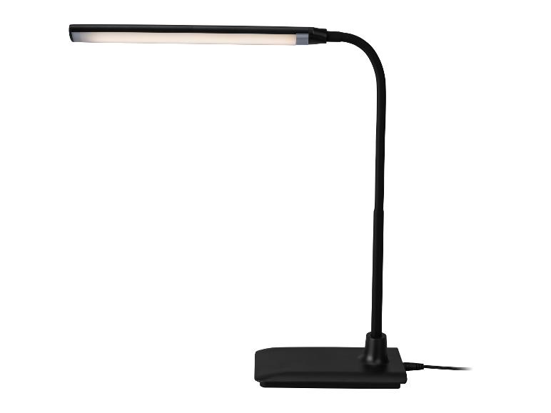 Čierna LED stolná lampa s flexibilným krkom a obdĺžnikovou svetelnou lištou