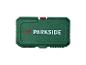 Zelený kufor na náradie so značkou 'PARKSIDE' v bielom a červenom písme.