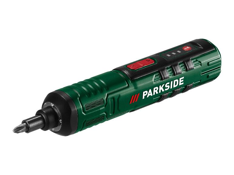 Akumulátorový skrutkovač PARKSIDE v zelenej a čiernej farbe s červeným tlačidlom