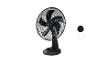 Čierny stolný ventilátor s nastavením rýchlosti 0, 1, 2, 3