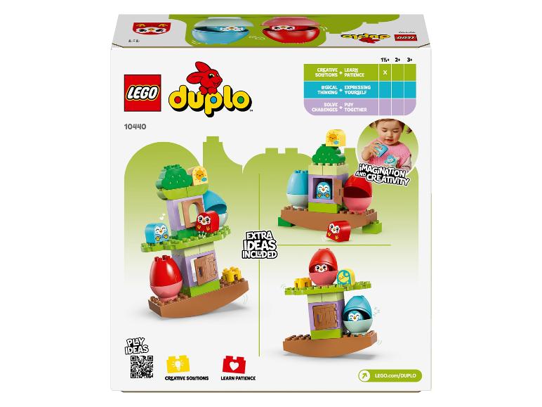 Krabica Lego Duplo so súpravou 10440, zobrazujúca sovy a nápady na hranie.