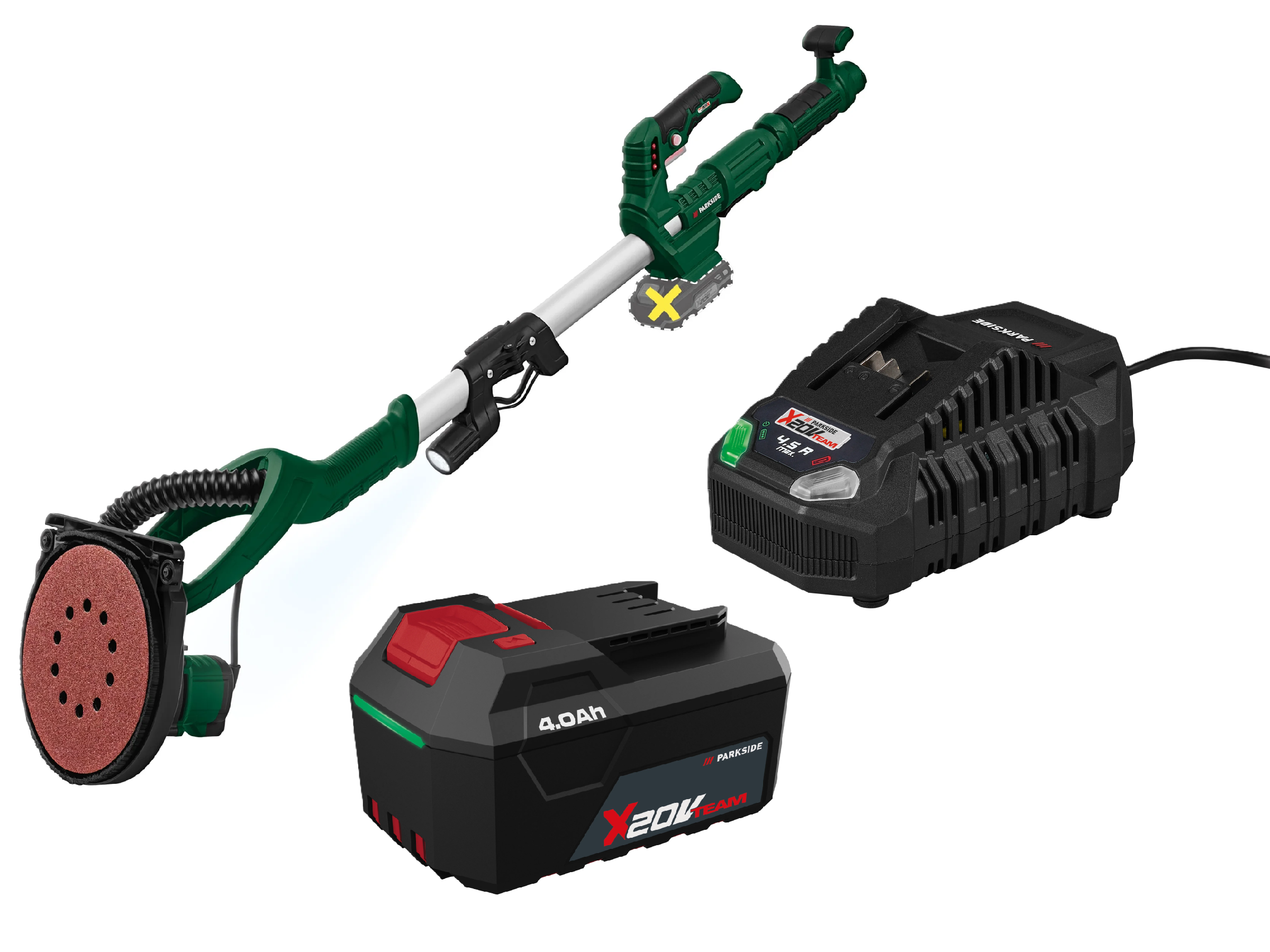 PARKSIDE® Aku nástenná a stropná brúska PWDSA 20-Li A1 + Akumulátor 20 V/4 Ah + Rýchlonabíjačka 20 V/4,5 A