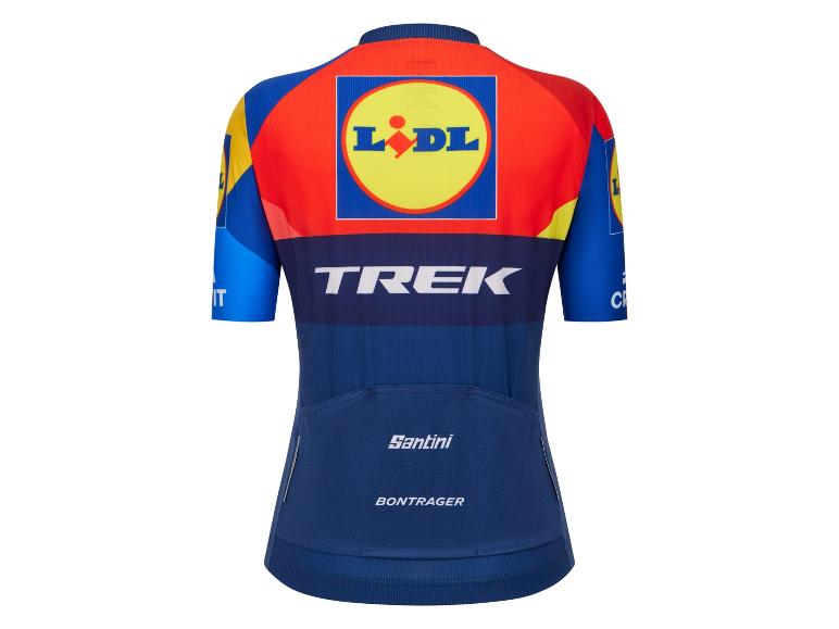 Cyklistický dres Trek s logami Lidl, Santini a Bontrager.