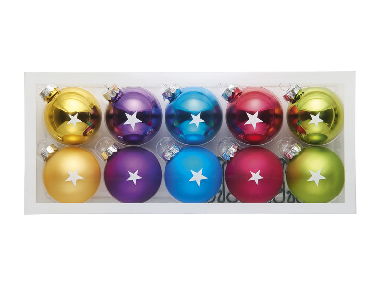 LIVARNO home Sklenené vianočné gule, 10/24 kusov (farebná, guľa (5 cm), 10 kusov)