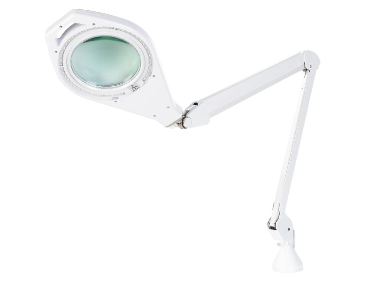 Biela lupa s LED osvetlením a flexibilným ramenom.