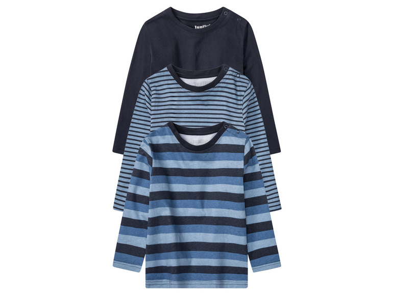 E-shop lupilu® Chlapčenské tričko s dlhým rukávom, 3 kusy (86/92, pruhy/námornícka modrá/modrá )