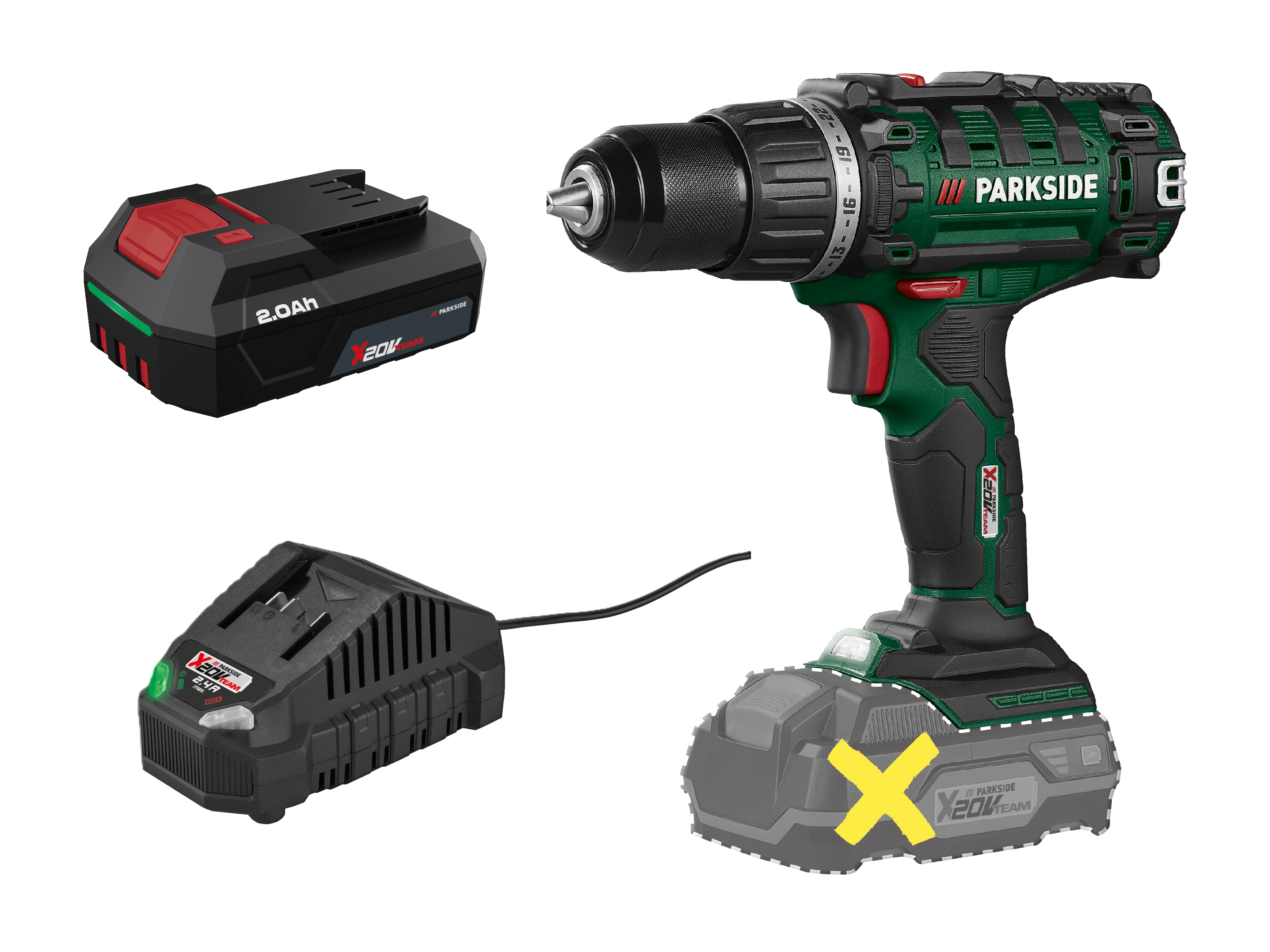 E-shop PARKSIDE® Aku vŕtací skrutkovač PABS 20-Li I9 + Akumulátor 20 V/2 Ah + Nabíjačka 20 V/2,4 A
