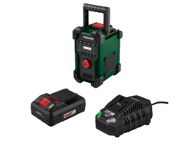 PARKSIDE® Aku stavebné rádio 20 V/12 V PBR F10 A1 + Smart akumulátor 20 V/4 Ah + Rýchlonabíjačka akumulátora 20 V/4,5 A