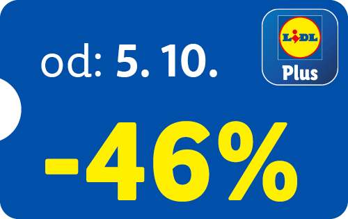 Modrý štítok so zľavou -46 % od 5. 10. s aplikáciou.