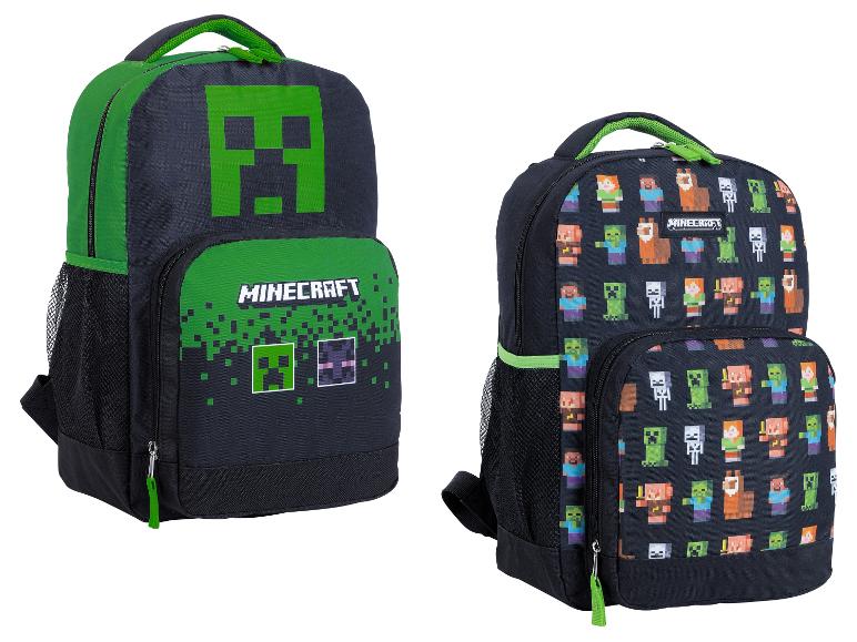 Dva čierne batohy so zelenými detailmi a potlačou postáv z videohier.