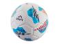 Futbalová lopta Crivit, biela s modro-oranžovými vzormi.