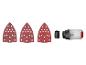Tri trojuholníkové brúsne listy a brúska Parkside.