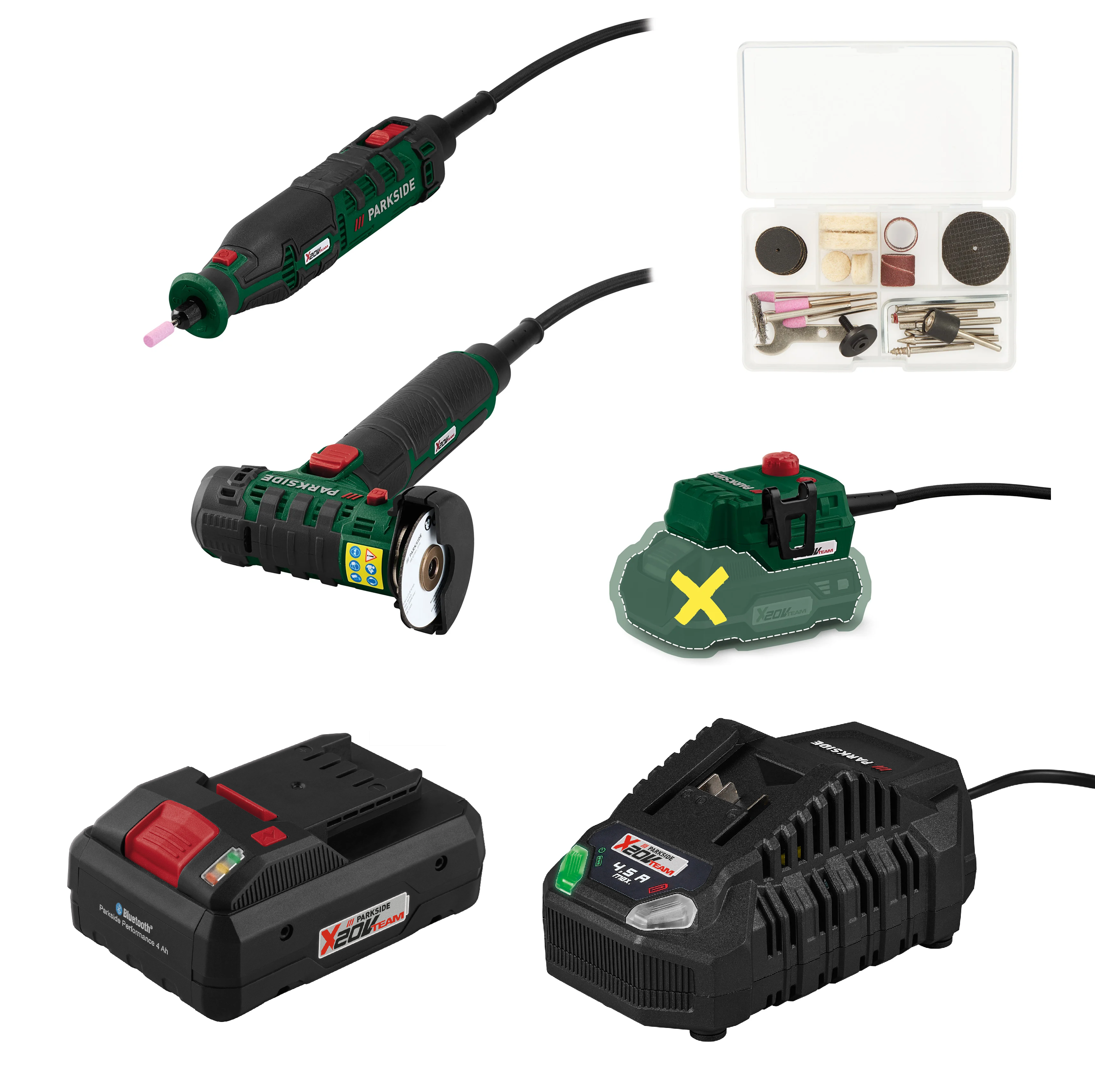 PARKSIDE® Aku modelárska súprava PMBSA 20-Li A1 + Smart akumulátor 20 V/4 Ah + Rýchlonabíjačka akumulátora 20 V/4,5 A