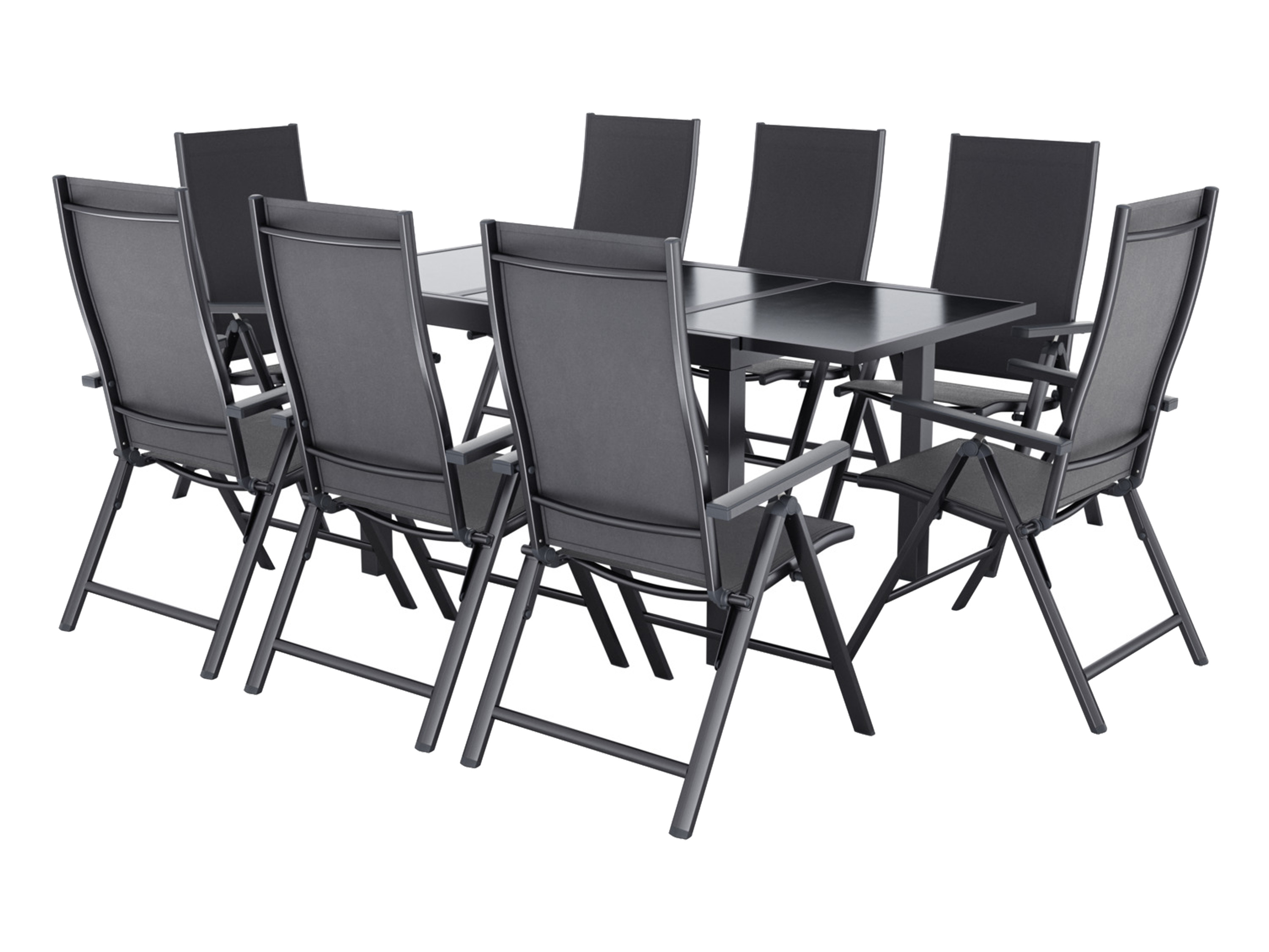 E-shop LIVARNO home Hliníkový rozkladací záhradný stôl Houston/Toronto + Hliníkové kreslo Houston, 8 kusov