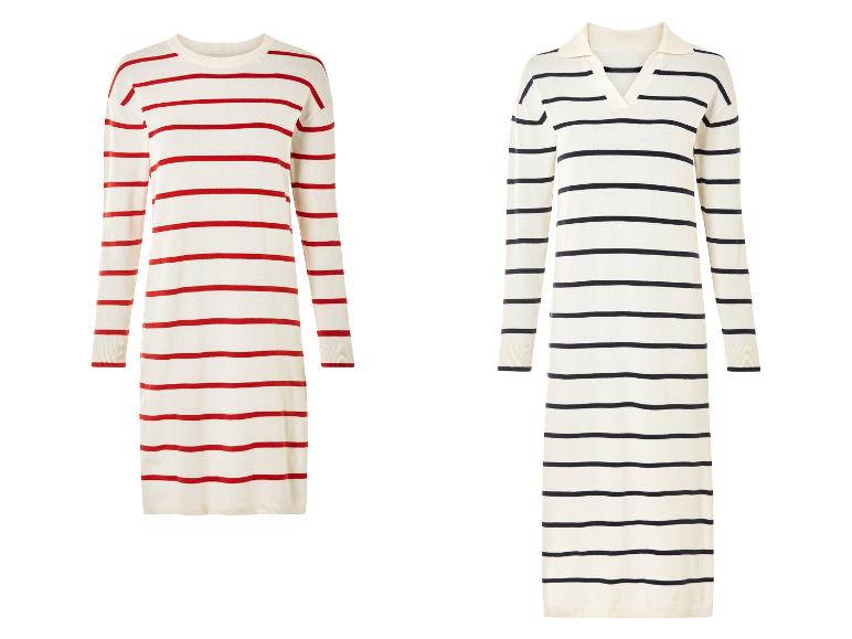 Dve pruhované šaty s dlhými rukávmi, jedna s červenými a jedna s modrými pruhmi.