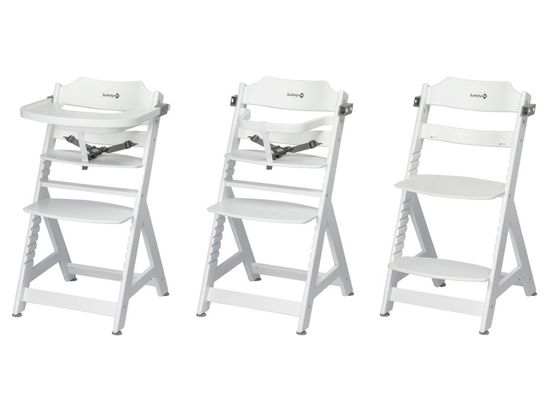 Tri biele detské stoličky Safety 1st s rôznymi funkciami