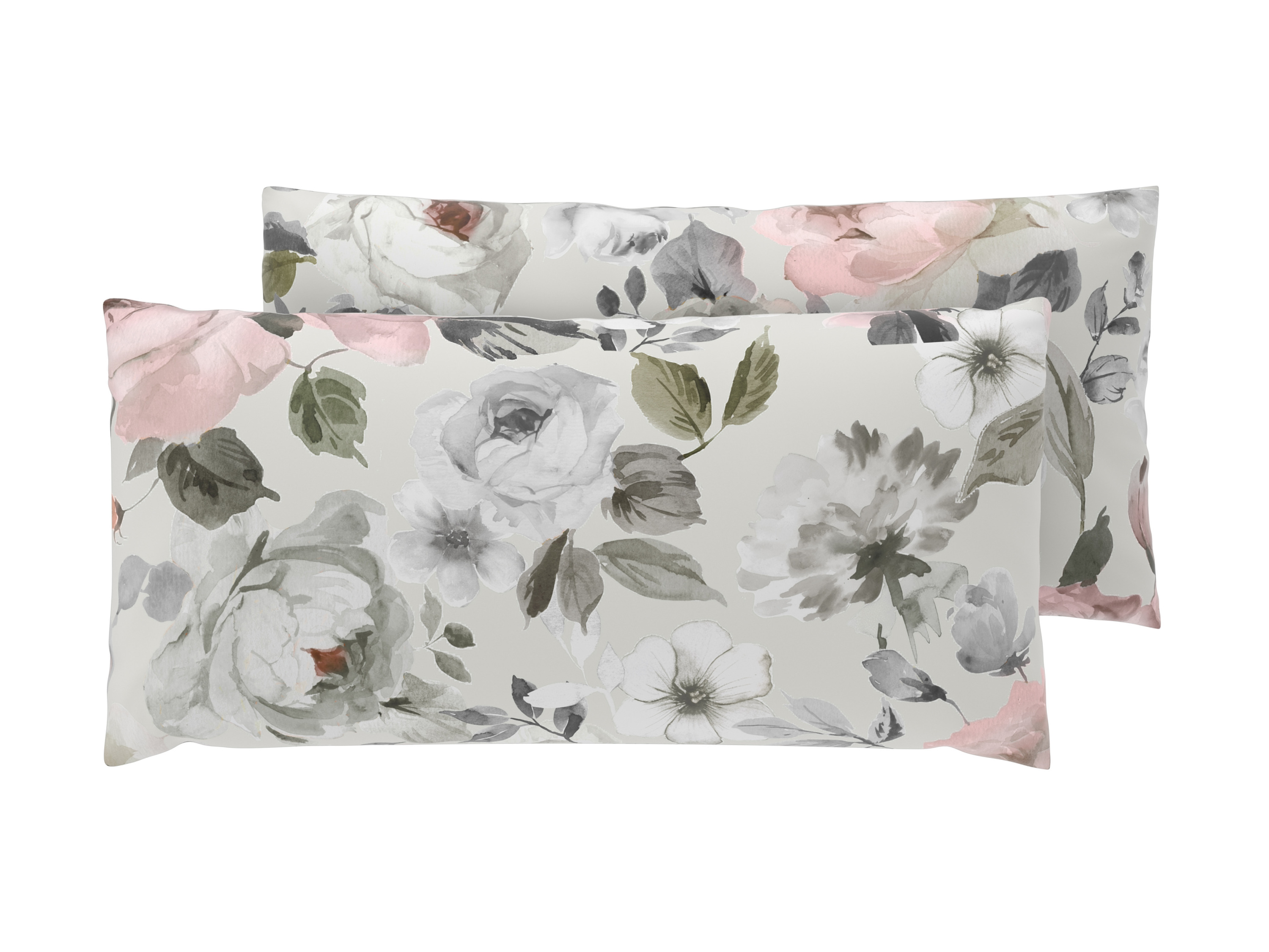 LIVARNO® Obliečky na vankúš z bavlny Renforcé, 80 x 40, 2 kusy (kvety/sivá)