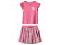 Ružový top s krátkym rukávom s bielym kvetom a dúhová tylová sukňa pre deti.