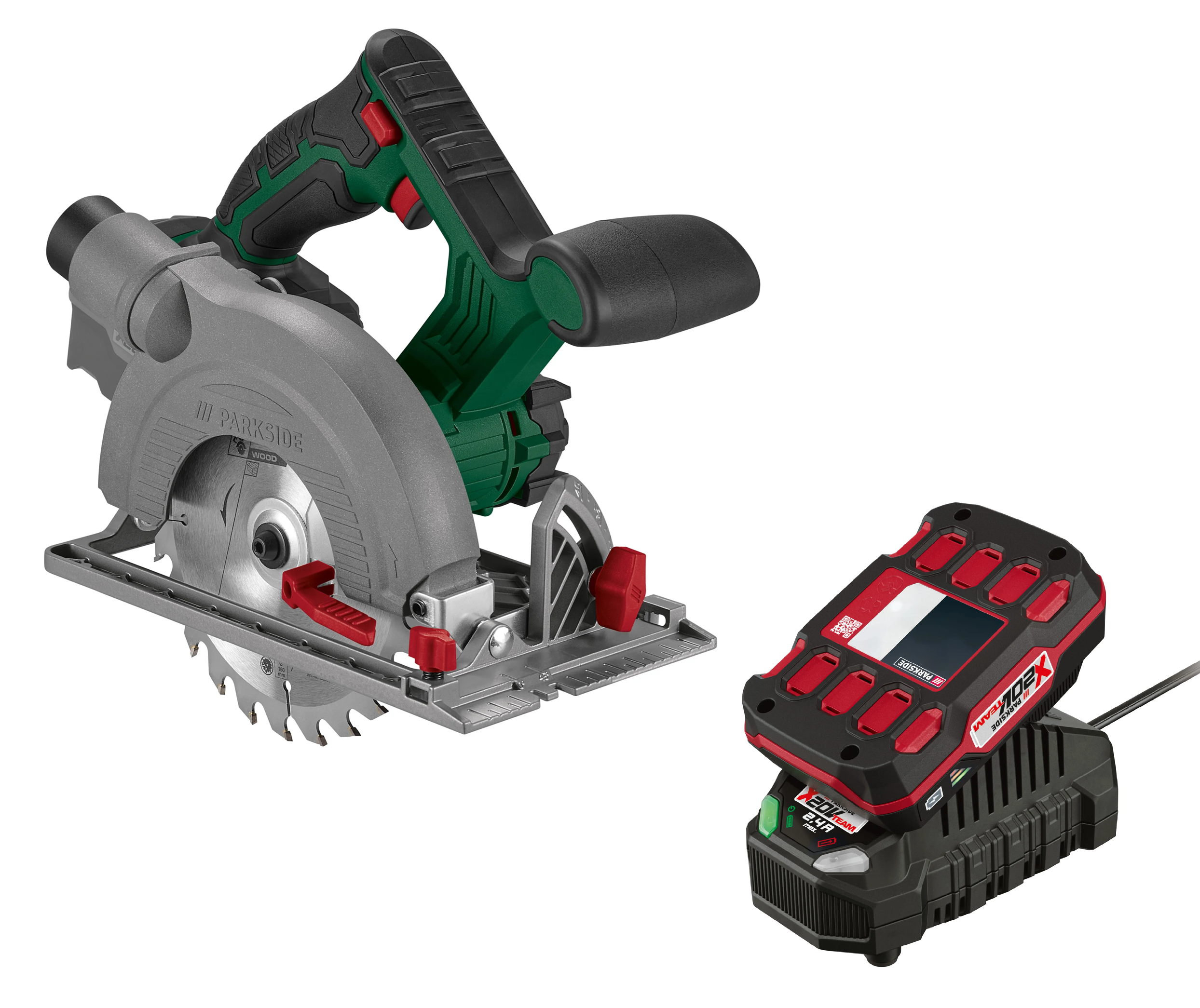 PARKSIDE® Aku ručná kotúčová píla 20 V PHKSA 20-Li C4 + Akumulátor 20 V/2 Ah PAP 20 B1 + Nabíjačka 20 V/2,4 A PLG 20 C1
