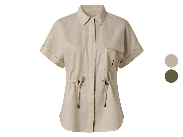 Ľanová košeľa béžovej farby, krátky rukáv, ležérny štýl.