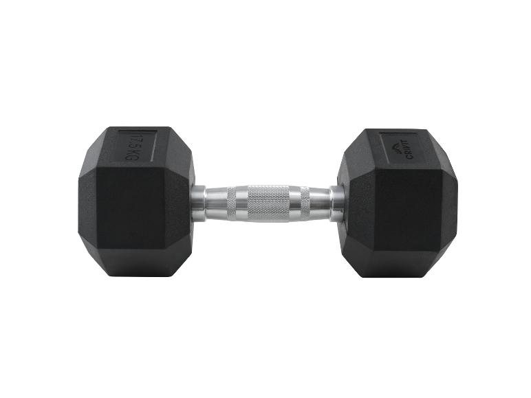 Čierna činka Crivit 17,5 kg so striebornou rukoväťou.