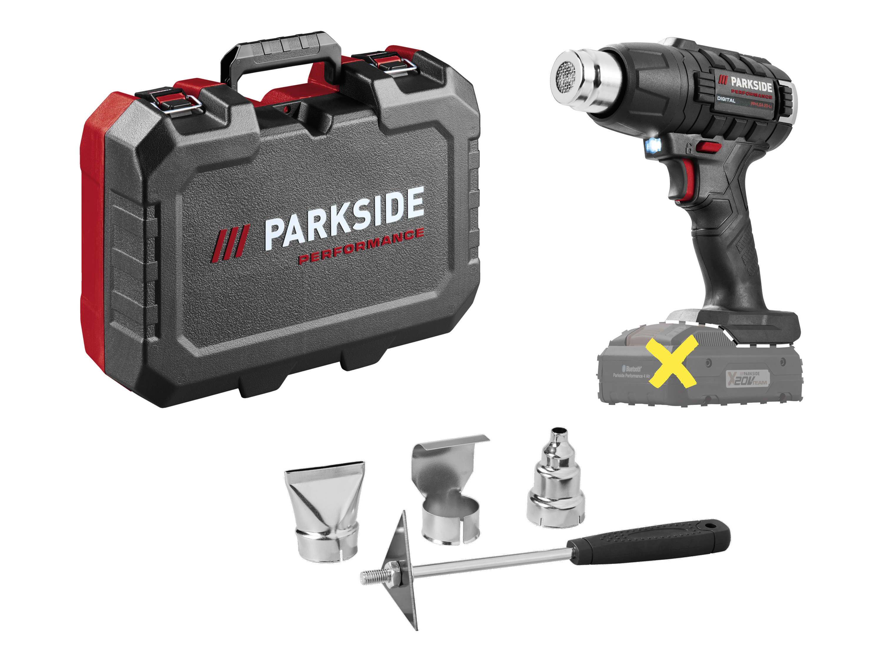 PARKSIDE PERFORMANCE® Aku teplovzdušná pištoľ PPHLGA 20-Li B3 – bez akumulátora