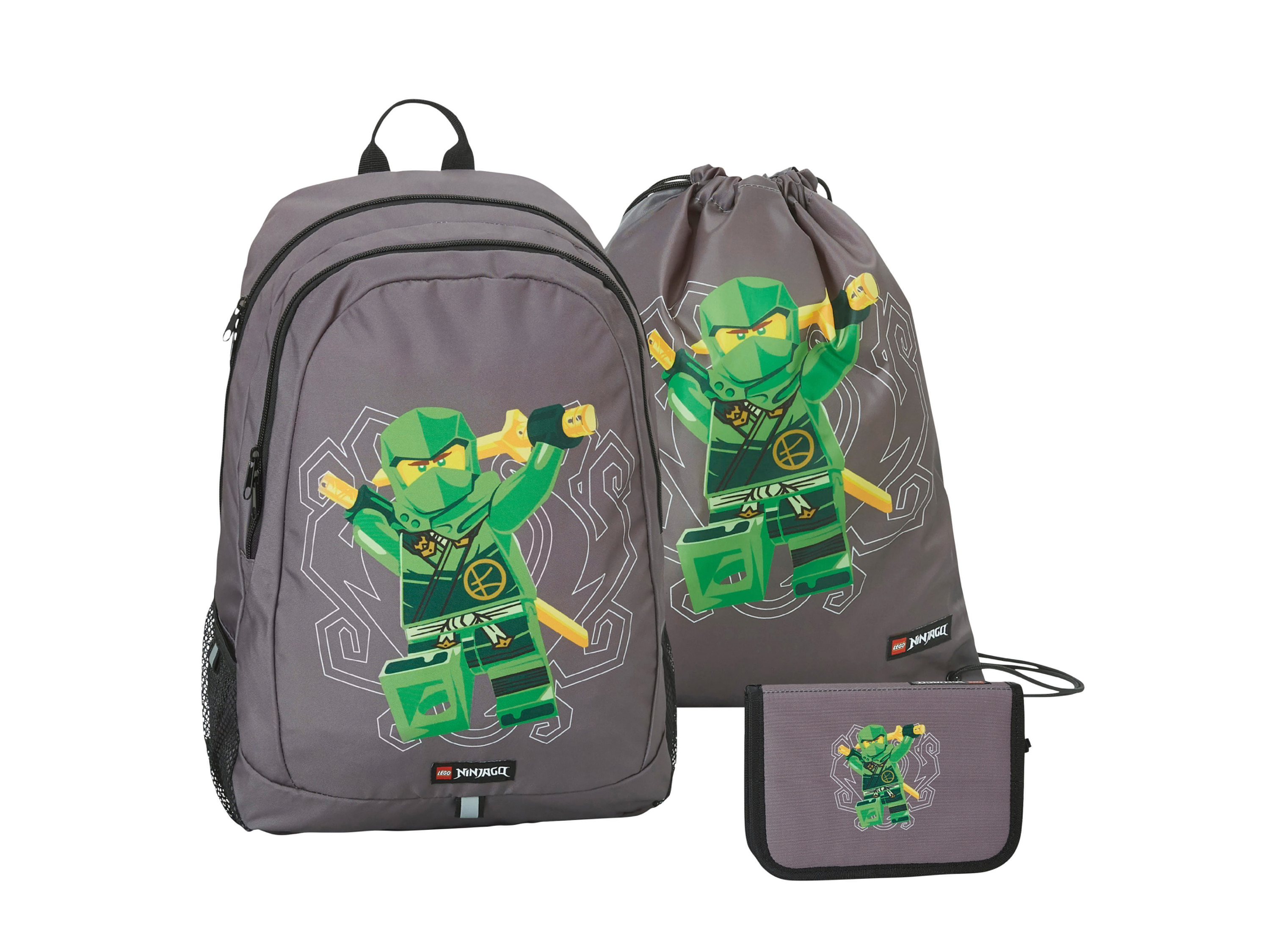 LEGO Školská taška s príslušenstvom, 3-dielna súprava (Ninjago, zelená)