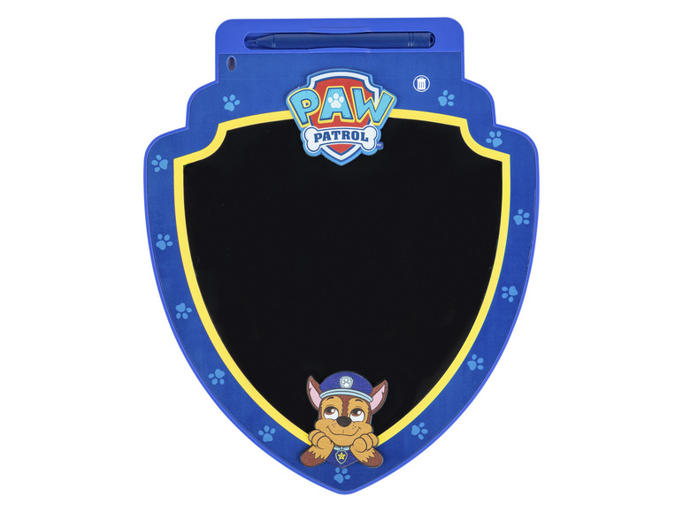 Paw Patrol tabuľka vo tvare štítu s perom.