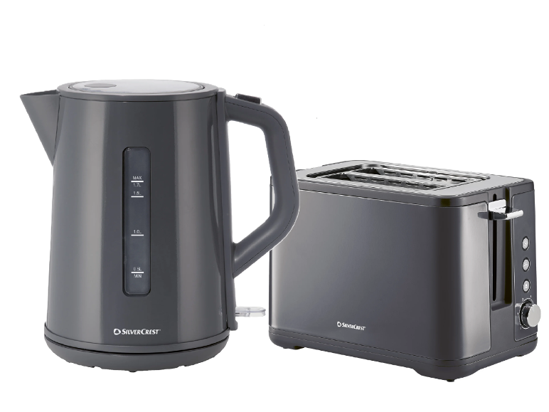 SILVERCREST® Rýchlovarná kanvica SWKC 3000 F4 + Hriankovač STC 850 E4, sivá