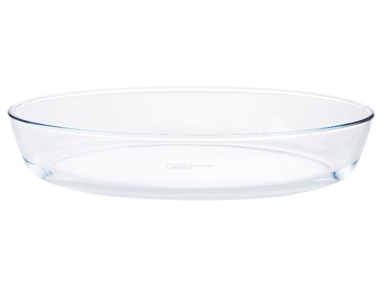 Okrúhla priehľadná Pyrex zapekacia miska.