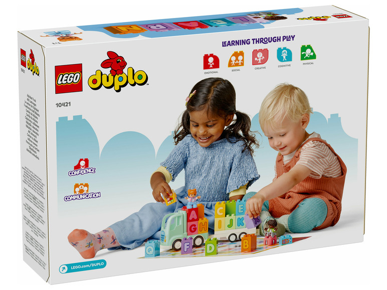 LEGO Duplo hračka s nákladným autom a kockami s písmenami pre malé deti.