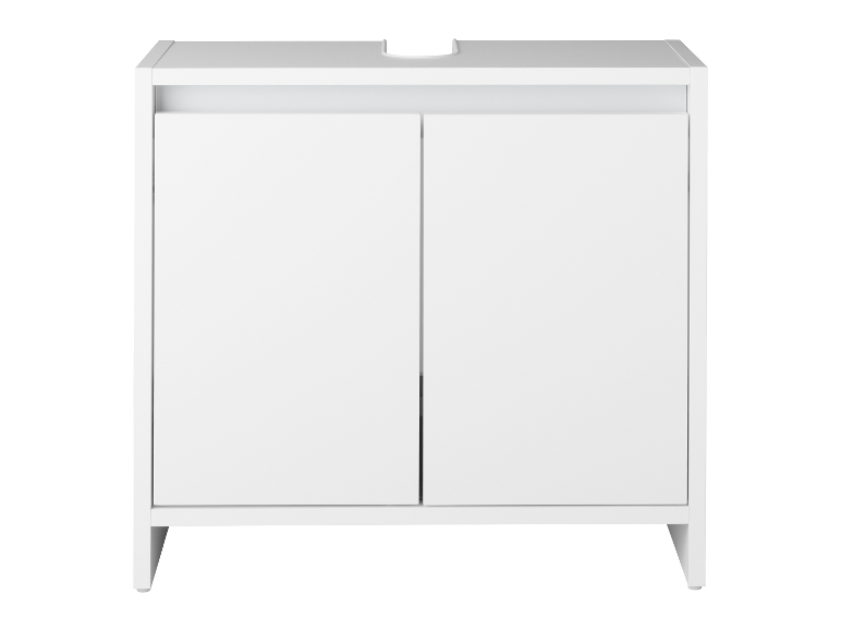 Biela kúpeľňová skrinka s dvoma dvierkami.