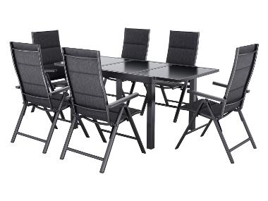 LIVARNO home Hliníkový rozkladací záhradný stôl Houston/Toronto + Záhradné hliníkové kreslo Toronto, 6 kusov, antracitové