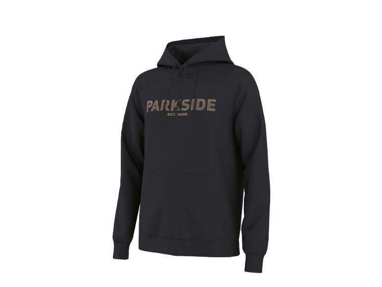 Čierna mikina s kapucňou s pruhovaným nápisom „PARKSIDE EST. 1996“