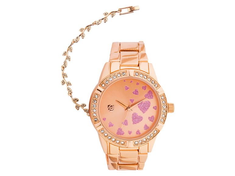 AURIOL Dámske náramkové hodinky (ružovozlatá so srdiečkami)