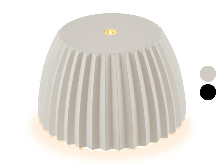 Biela stolová lampa s plisovaným tienidlom a dvoma farebnými možnosťami.