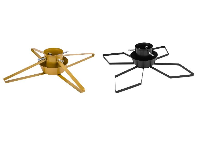 Dva stojany na vianočný stromček, jeden zlatý a jeden čierny.