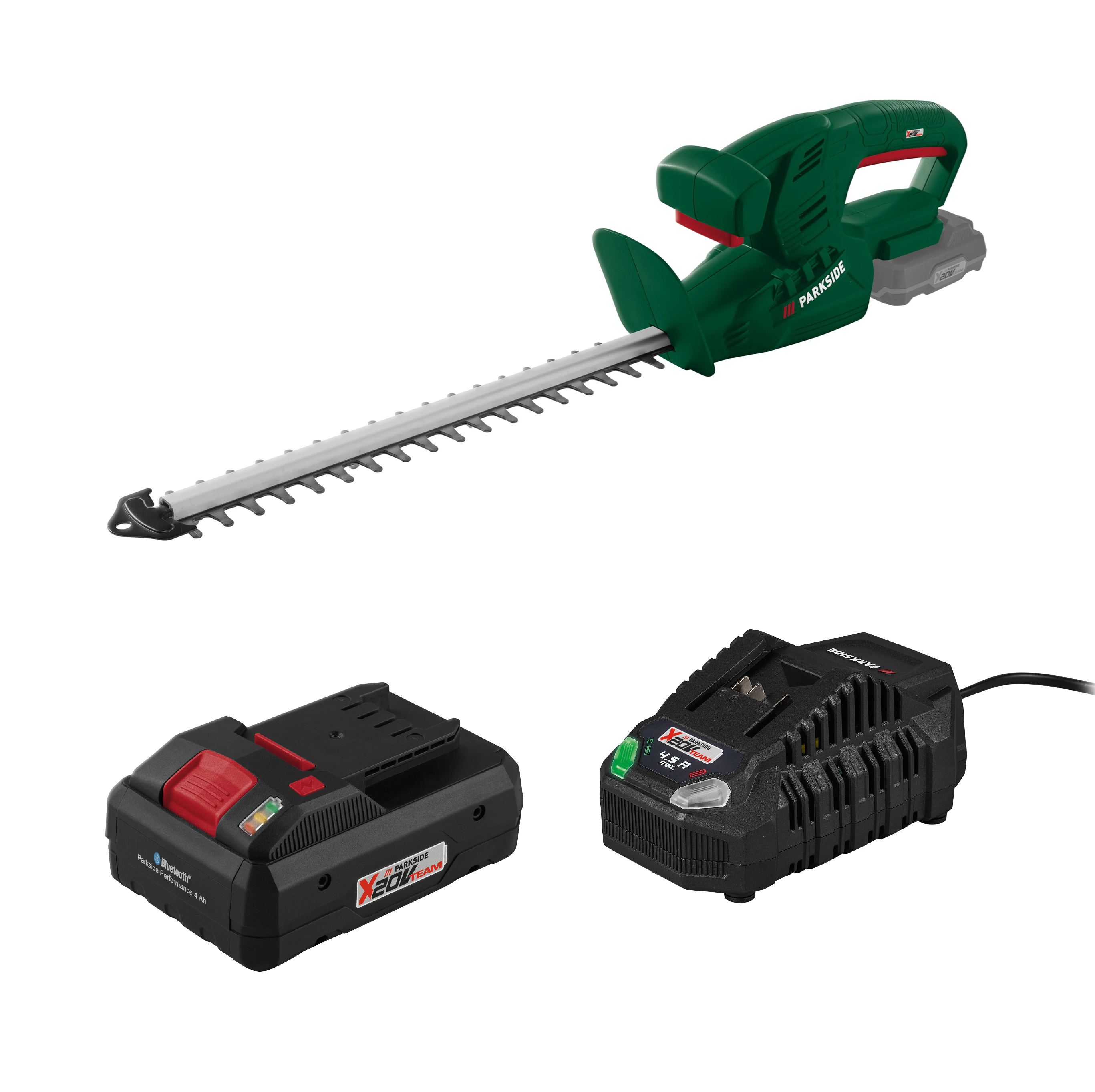 PARKSIDE® Aku nožnice na živý plot PAHS 35 A1 + Smart akumulátor 20 V/4 Ah + Rýchlonabíjačka akumulátora 20 V/4,5 A