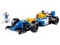 Pretekárske auto Lego Williams FW14B s minifigúrkou a displejovou tabuľkou.