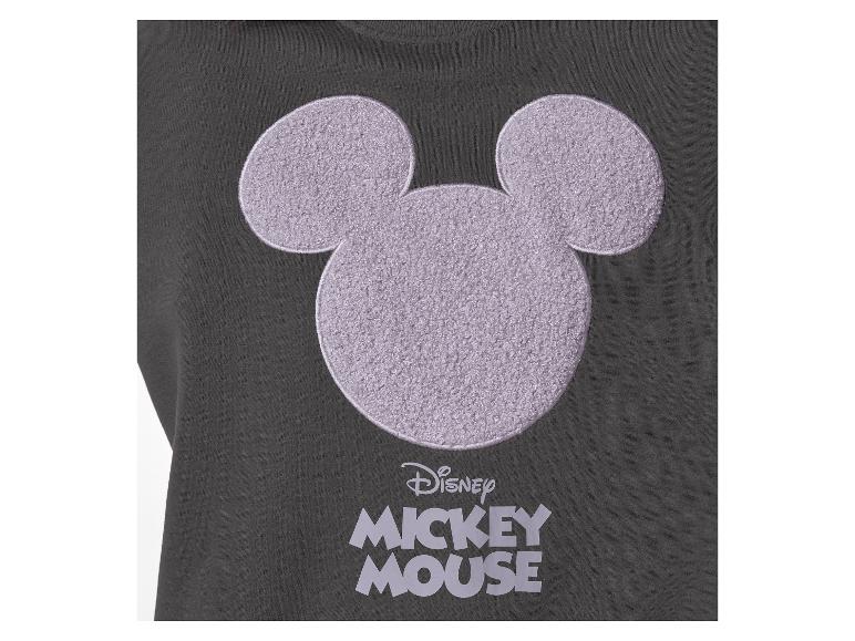 Tmavosivá mikina s fialovou, chlpatou hlavou Mickey Mousea a textom 'Disney Mickey Mouse'.