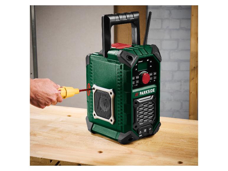 Pracovné rádio PARKSIDE s Bluetooth, USB a AUX, nastavované skrutkovačom