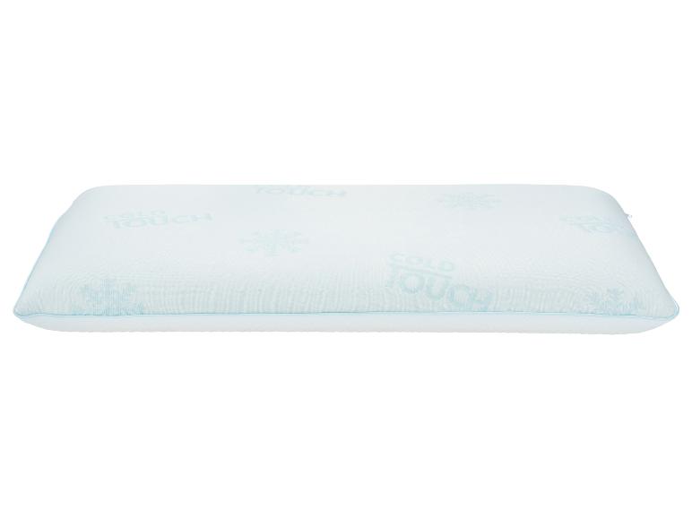 Chladivý vankúš s nápisom „COLD TOUCH“ a vzormi snehových vločiek.