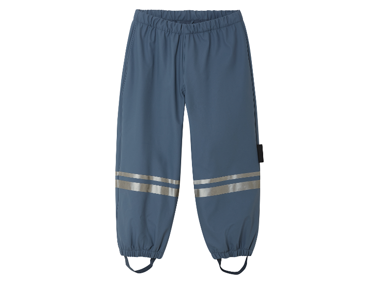 Nepremokavé detské nohavice, sivomodrej farby s reflexnými prvkami.